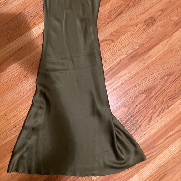 Rich Olive Green Asymmetrical One-Shoulder Slip Long Dress - Size XS - Picture 2 of 5